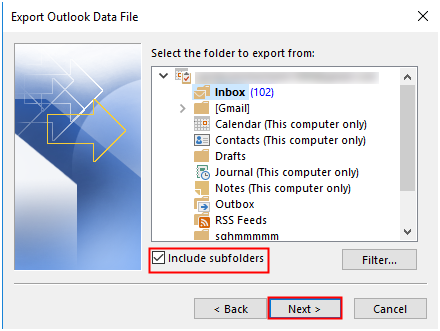 Check the option of Include Subfolder from the popup page and click Next