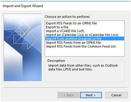 A new window popup on the screen Import and Export Wizard