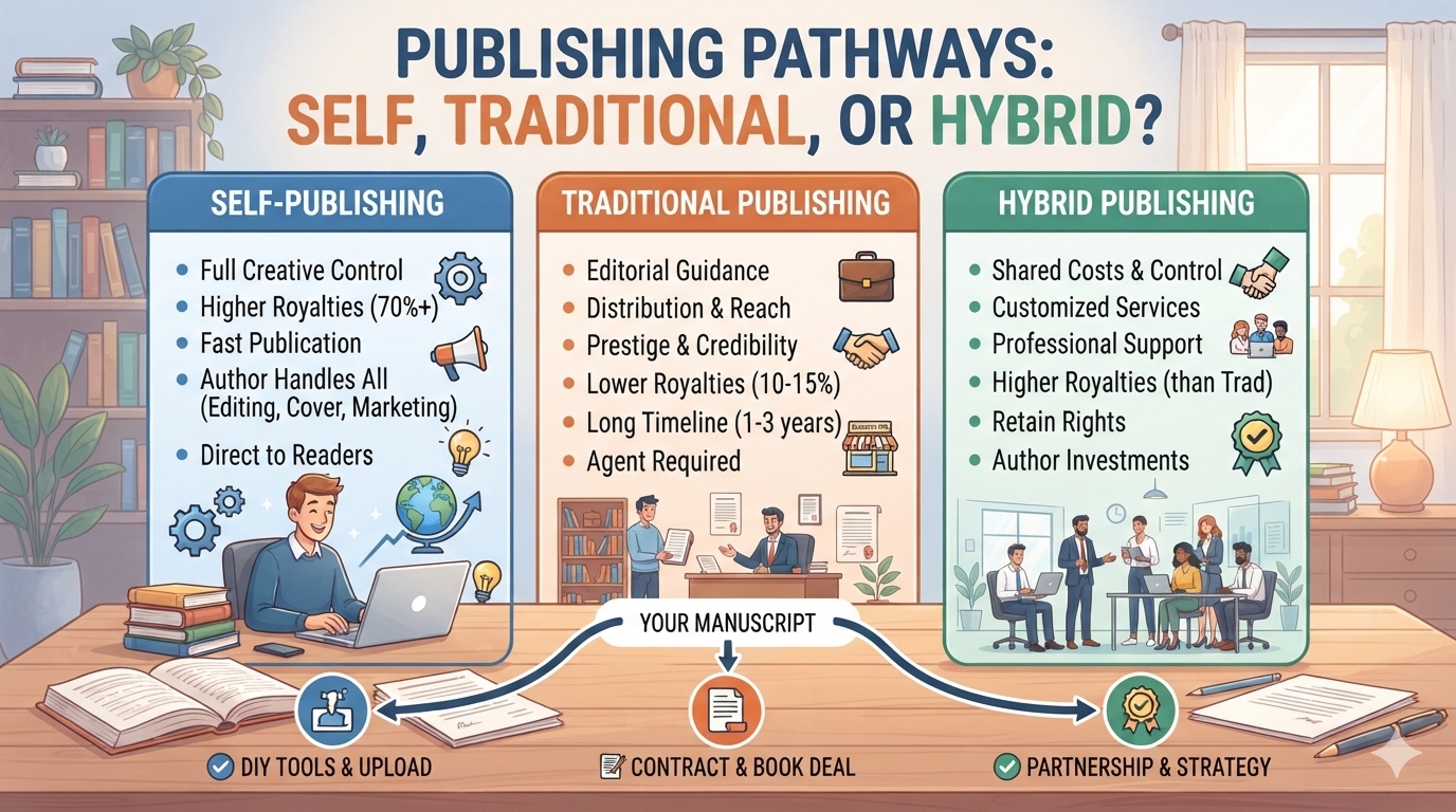 Self-Publishing vs Traditional vs Hybrid Publishing